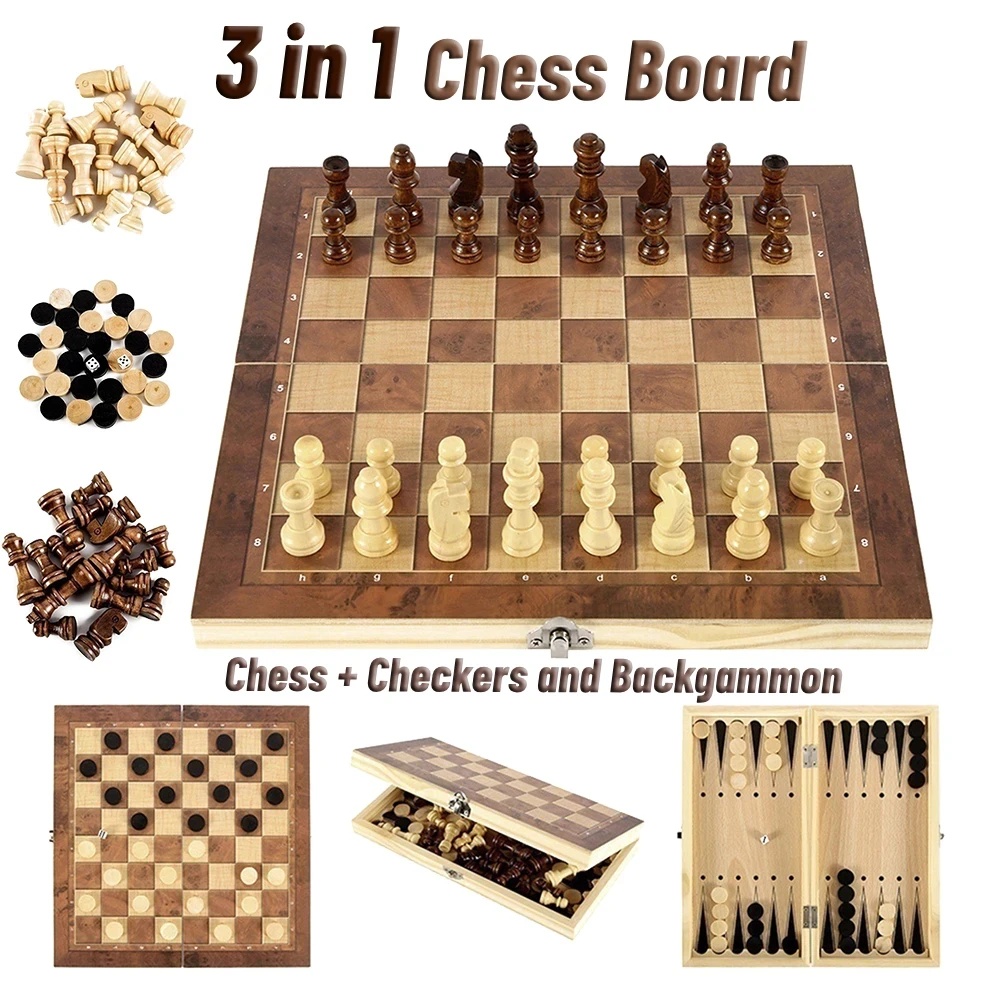 Board Game Harvest - Juego de Damas, Backgammon y Ajedrez